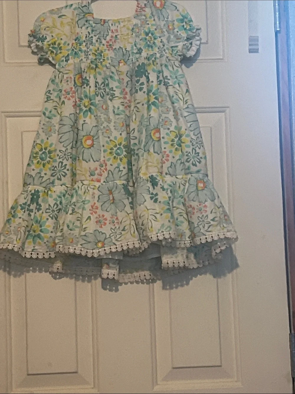 Joie Pastel Floral Smocked Dress in Light Blue, Yellow & Green